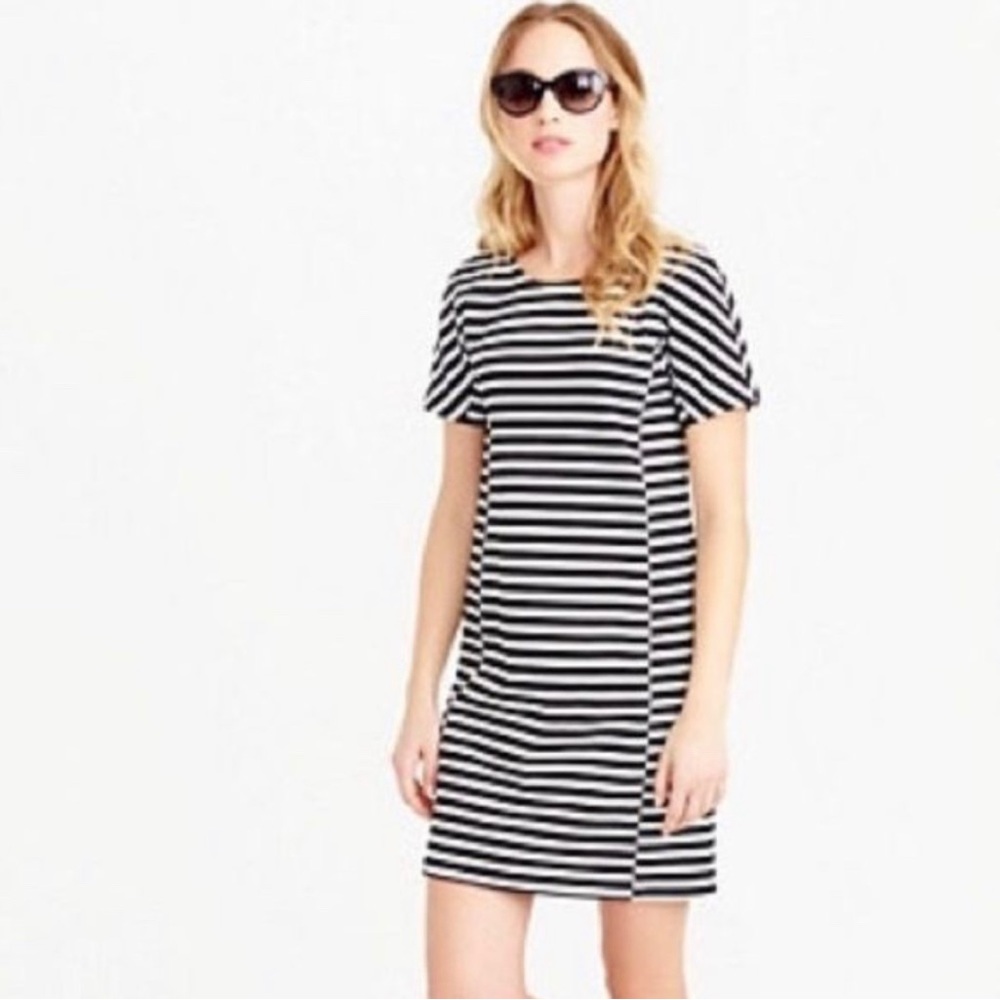 J Crew Dress Womens Black White Striped Sheath Short Sleeve (S)